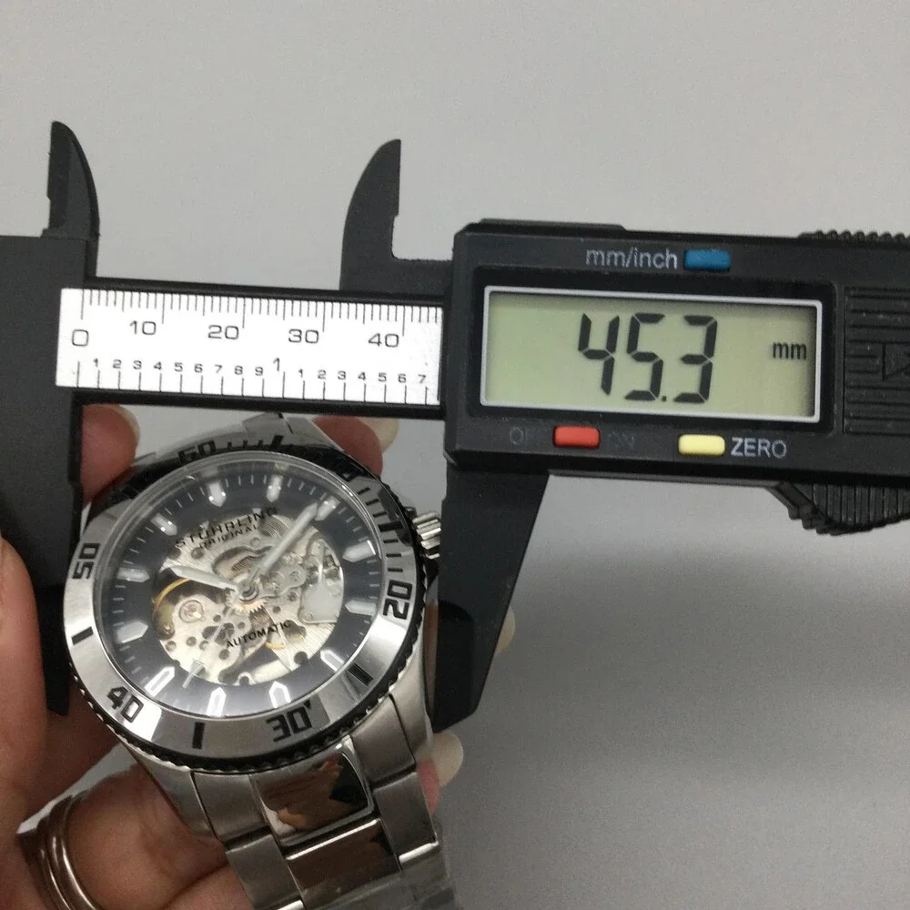 Stuhrling Original Mens Watch 45mm Black Skeleton Dial Stainless Automatic 8